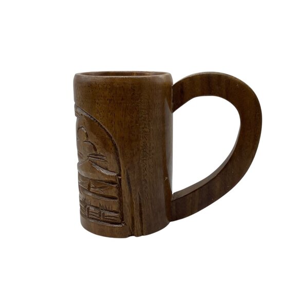 Vtg PHILIPPINE ISLAND Carved Wood Mug Tiki Bar Luau Theme Island Scene 6" - Picture 4 of 7